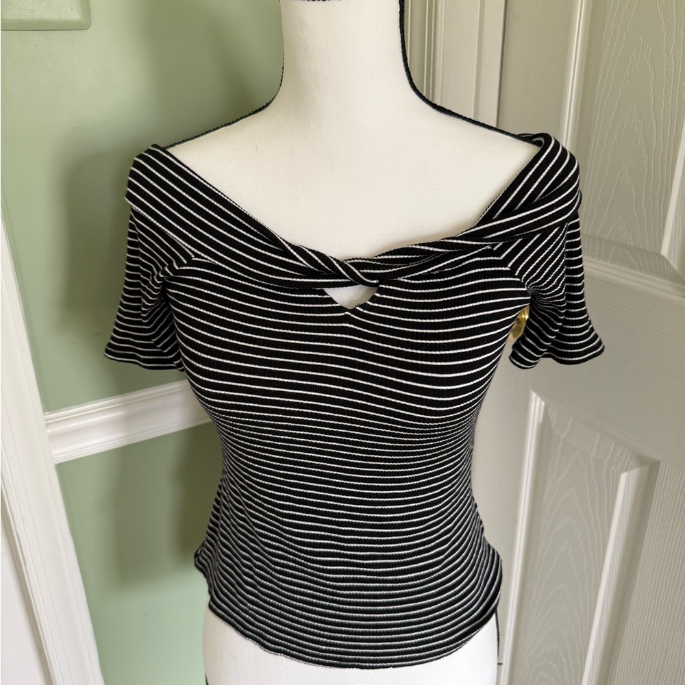 Red Haute Black and White Fitted Cut Out Blouse